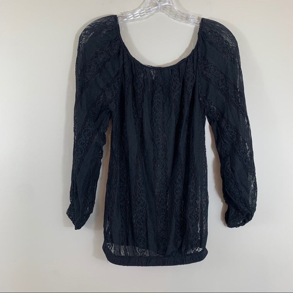 Nine 1 Eight Black Lace Long Sleeve Top Size S